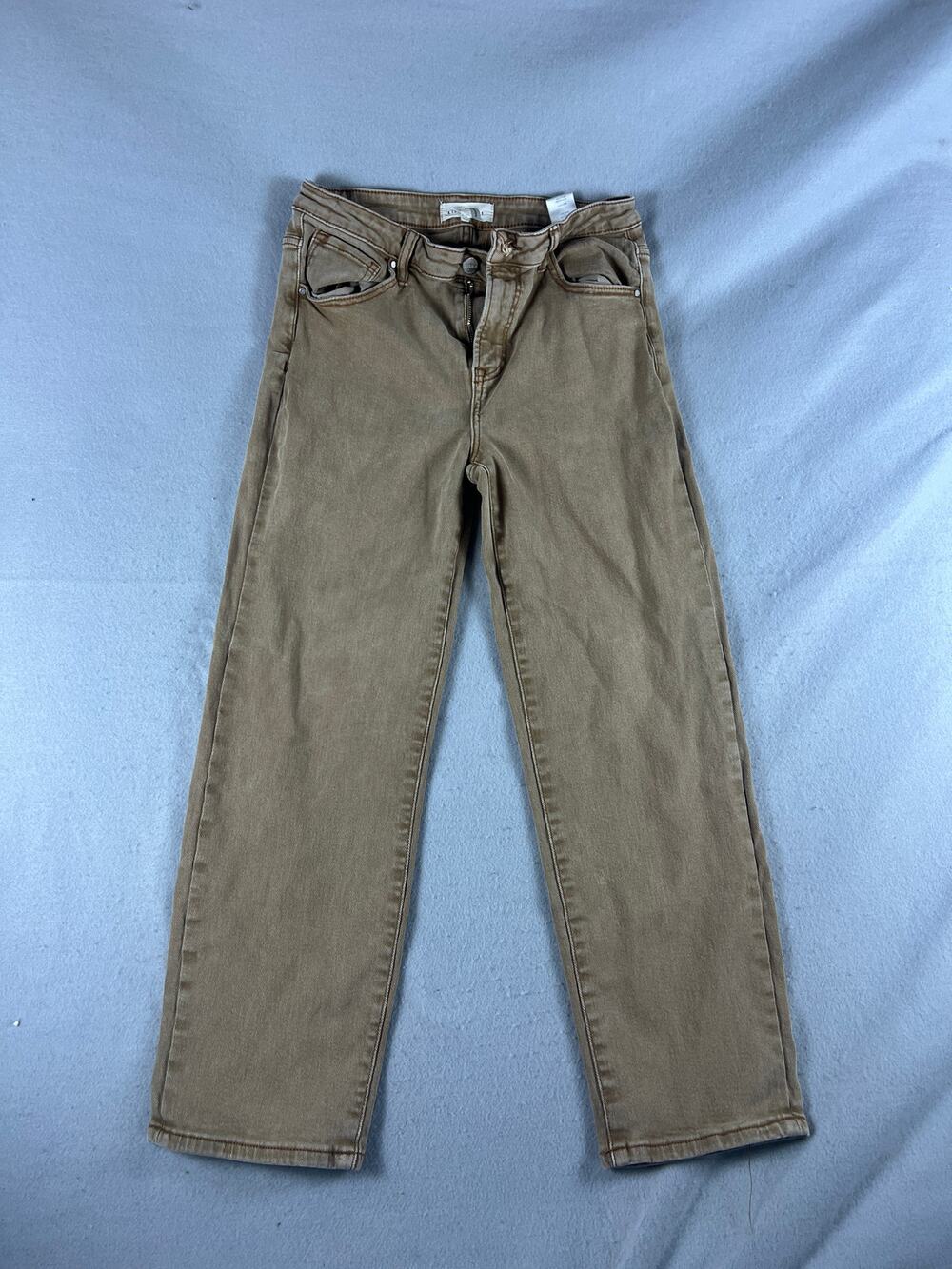 Risen Jeans Womens 13/31 Khaki Straight Leg Mid Rise Denim Washed Stretch